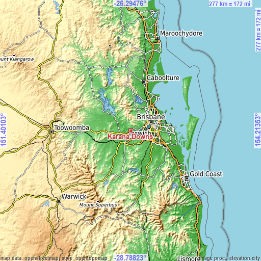 Topographic map of Karana Downs