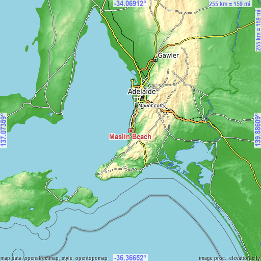 Topographic map of Maslin Beach