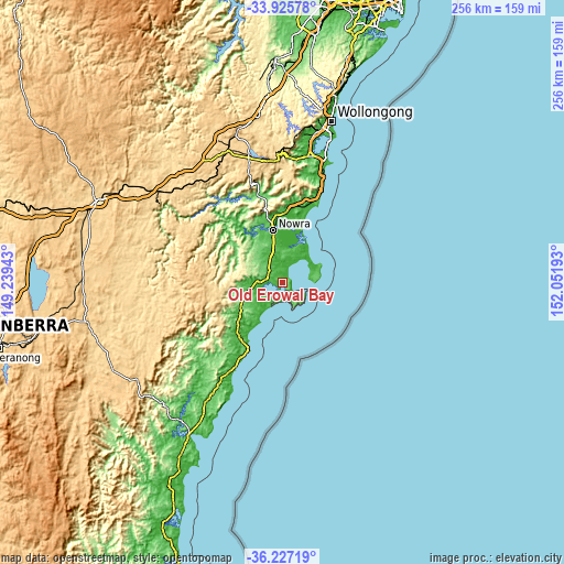 Topographic map of Old Erowal Bay