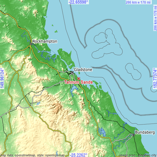 Topographic map of Tannum Sands