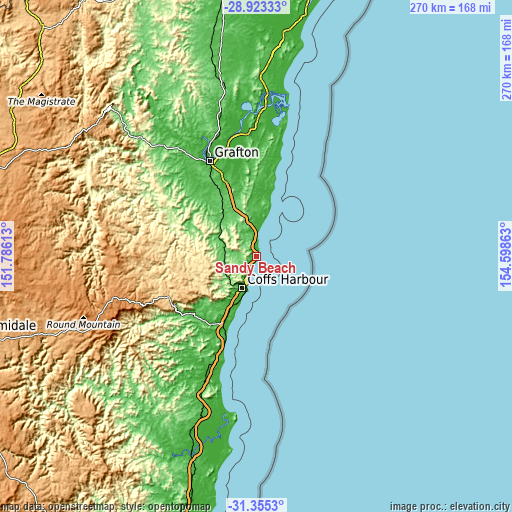 Topographic map of Sandy Beach