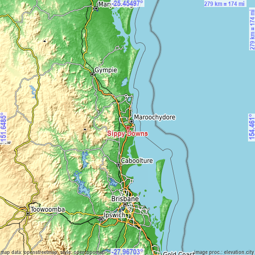 Topographic map of Sippy Downs