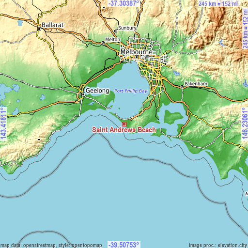 Topographic map of Saint Andrews Beach