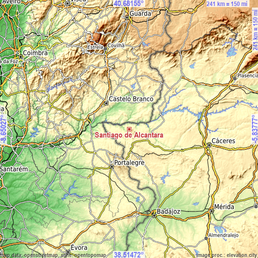 Topographic map of Santiago de Alcántara