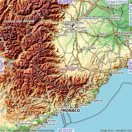 Topographic map of Roata Rossi