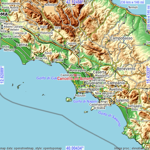 Topographic map of Cancello ed Arnone