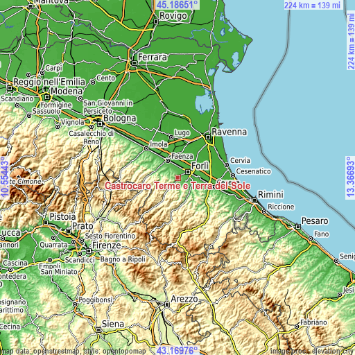 Topographic map of Castrocaro Terme e Terra del Sole