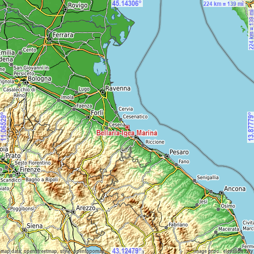 Topographic map of Bellaria-Igea Marina