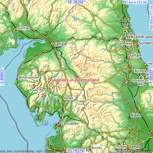 Topographic map of Appleby-in-Westmorland