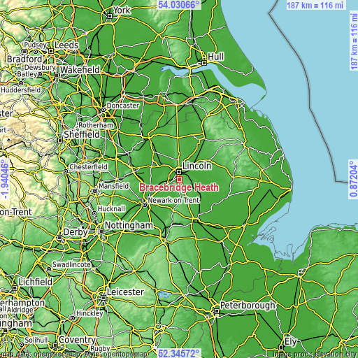 Topographic map of Bracebridge Heath
