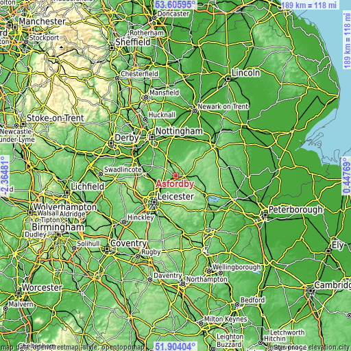 Topographic map of Asfordby