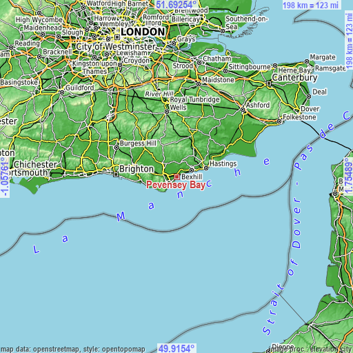 Topographic map of Pevensey Bay