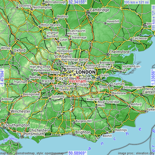 Topographic map of Peckham