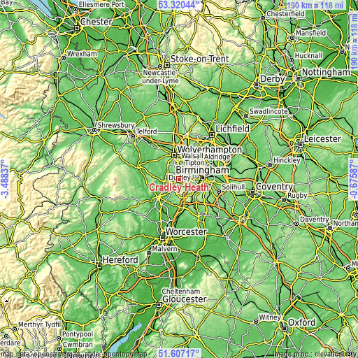 Topographic map of Cradley Heath