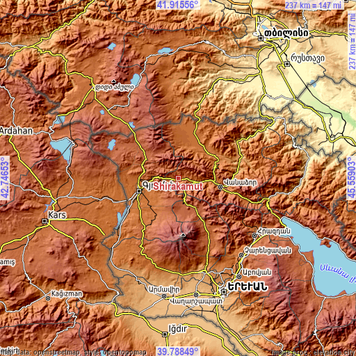 Topographic map of Shirakamut