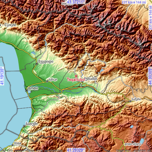 Topographic map of Tsqaltubo