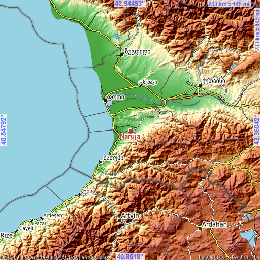 Topographic map of Naruja