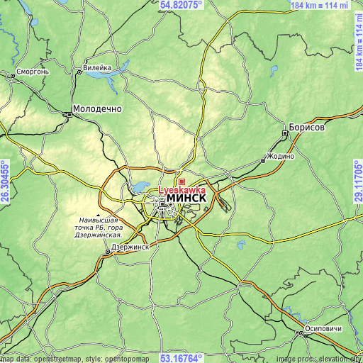 Topographic map of Lyeskawka