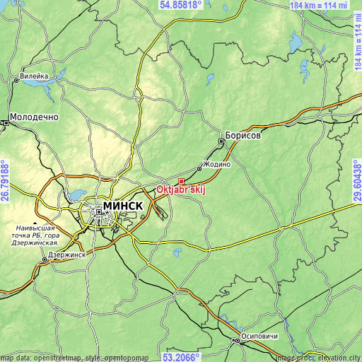 Topographic map of Октябрьский