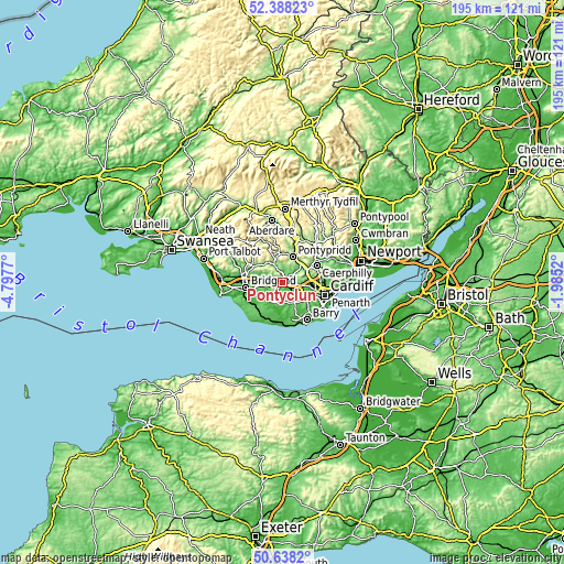 Topographic map of Pontyclun