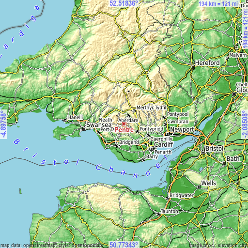 Topographic map of Pentre