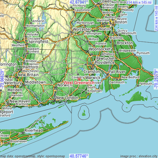 Topographic map of West Greenwich