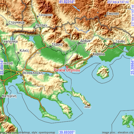 Topographic map of Paralía Ofryníou