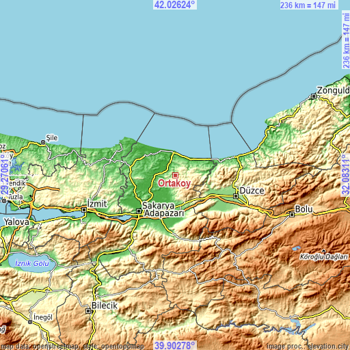 Topographic map of Ortaköy