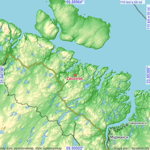 Topographic map of Zaozërsk