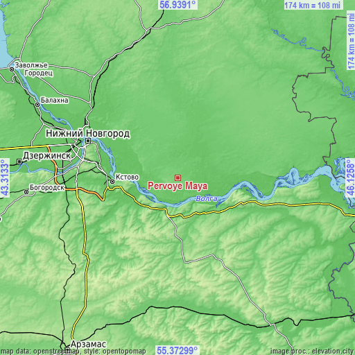 Topographic map of Pervoye Maya
