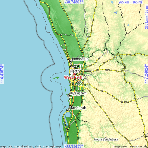 Topographic map of West Perth