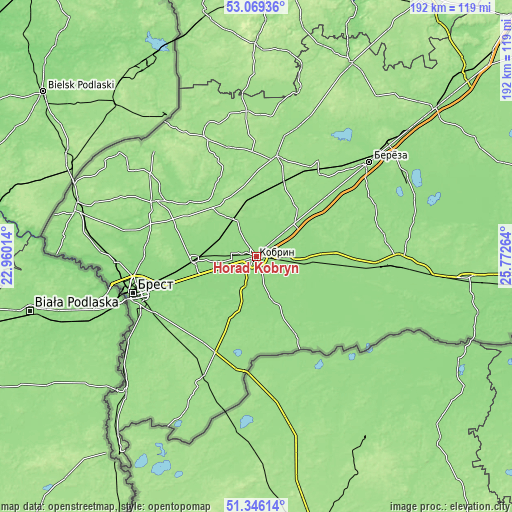 Topographic map of Horad Kobryn