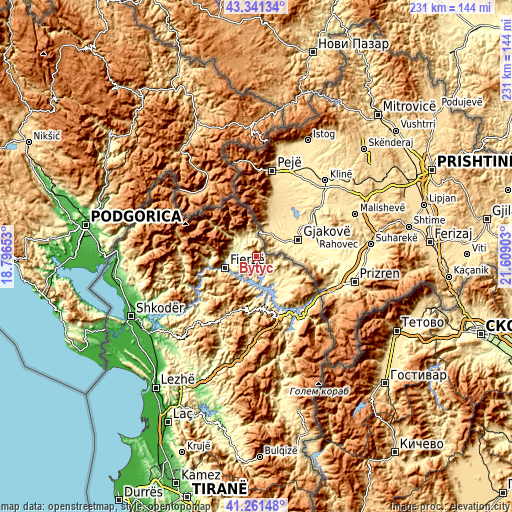 Topographic map of Bytyç