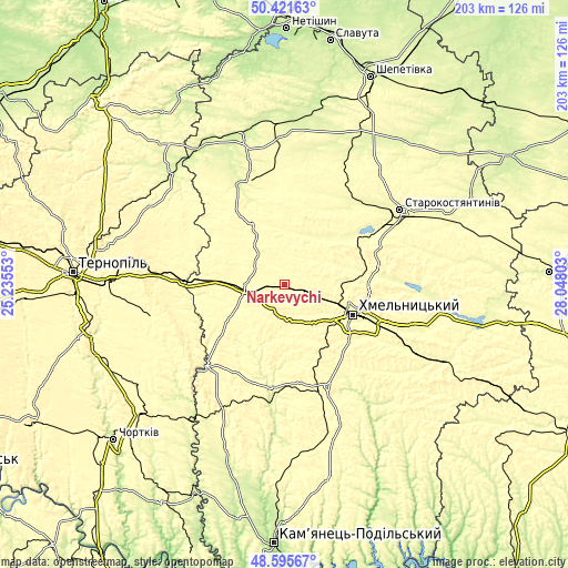 Topographic map of Narkevychi