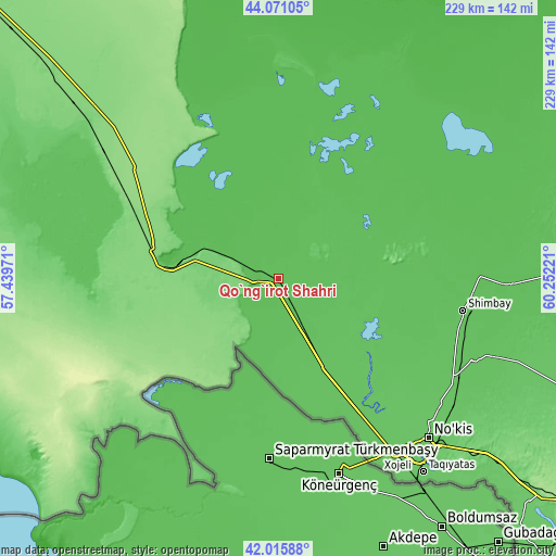 Topographic map of Qo‘ng‘irot Shahri