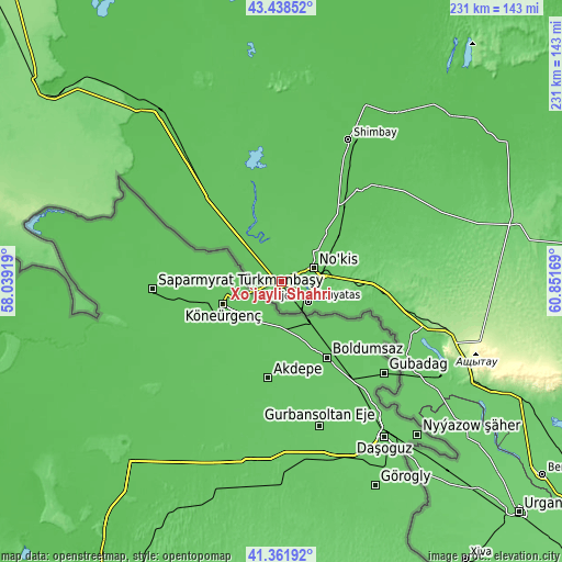 Topographic map of Xo‘jayli Shahri