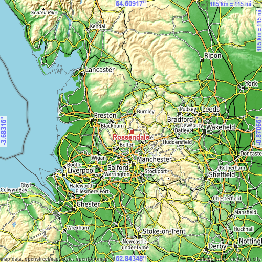 Topographic map of Rossendale