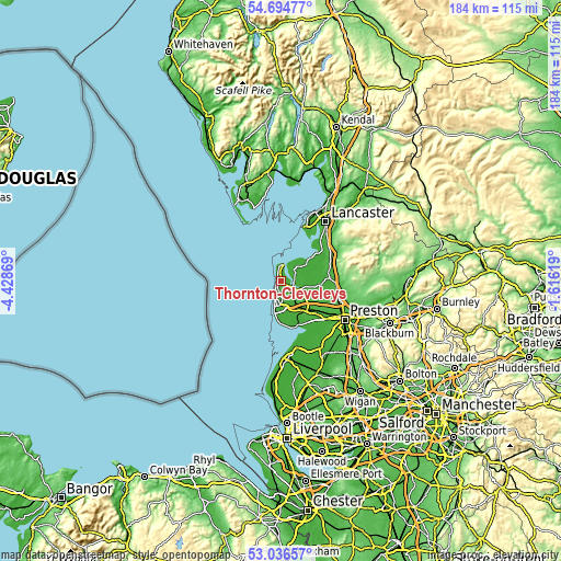 Topographic map of Thornton-Cleveleys