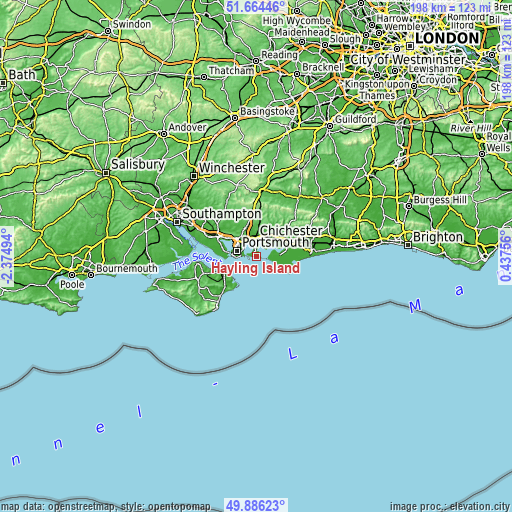 Topographic map of Hayling Island