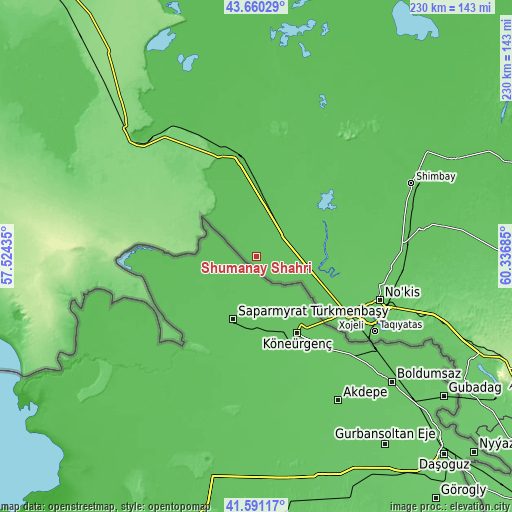 Topographic map of Shumanay Shahri