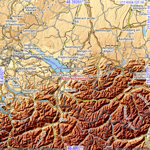 Topographic map of Alberschwende