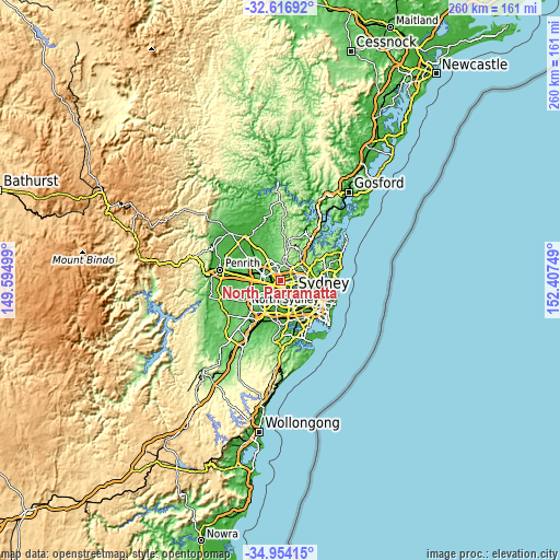 Topographic map of North Parramatta