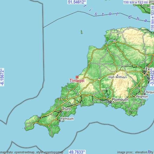 Topographic map of Tintagel