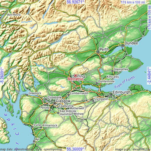 Topographic map of Menstrie