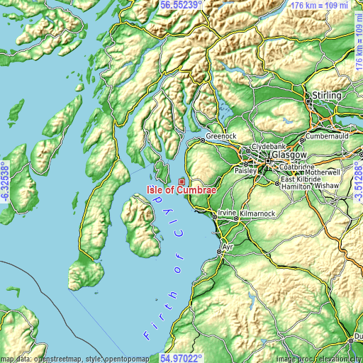 Topographic map of Isle of Cumbrae