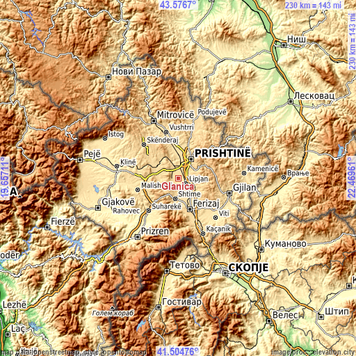 Topographic map of Glanica