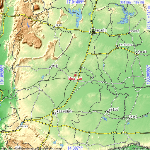 Topographic map of Bua Lai