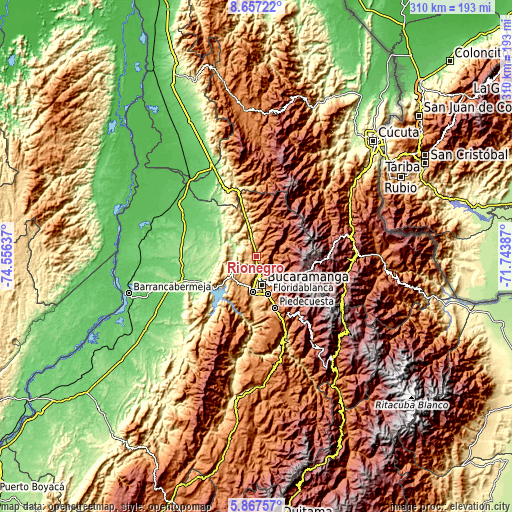 Topographic map of Rionegro