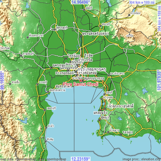 Topographic map of Phra Samut Chedi