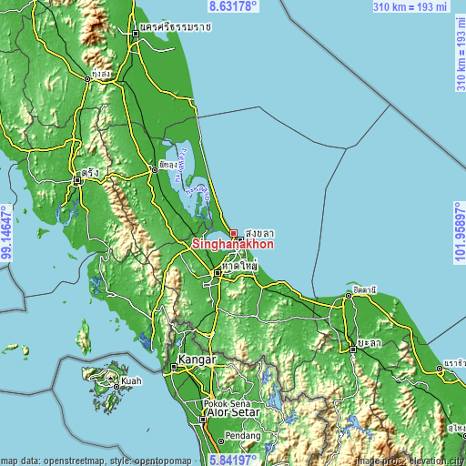 Topographic map of Singhanakhon